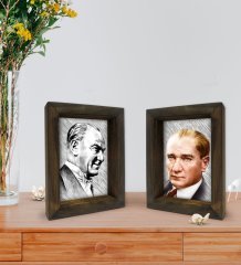 Bk Gift Atatürk Tasarımlı Dekoratif 2'li Doğal Masif Ahşap Çerçeve 15x20cm-15