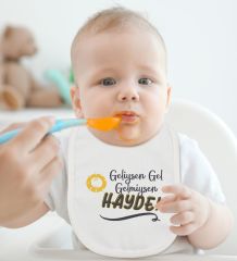 BK Kids Geliysen Gel Tasarımlı Beyaz Bebek Body Zıbın ve Mama Önlüğü Hediye Seti-1