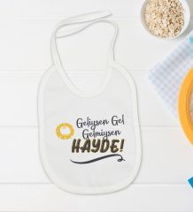 BK Kids Geliysen Gel Tasarımlı Beyaz Bebek Body Zıbın ve Mama Önlüğü Hediye Seti-1