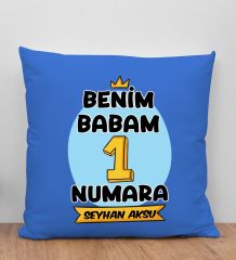 BK Gift Kişiye Özel İsimli Babalar Günü Tasarımlı Mavi Kırlent Yastık-13 Babaya Hediye, Ev Dekorasyonu, Babalar Günü Hediyesi
