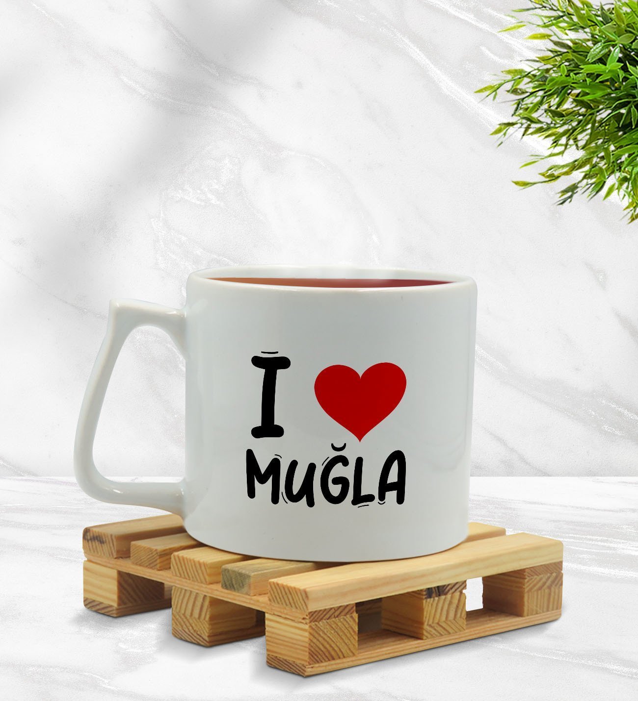 BK Gift I Love Muğla Tasarımlı Middle Beyaz Kupa Bardak