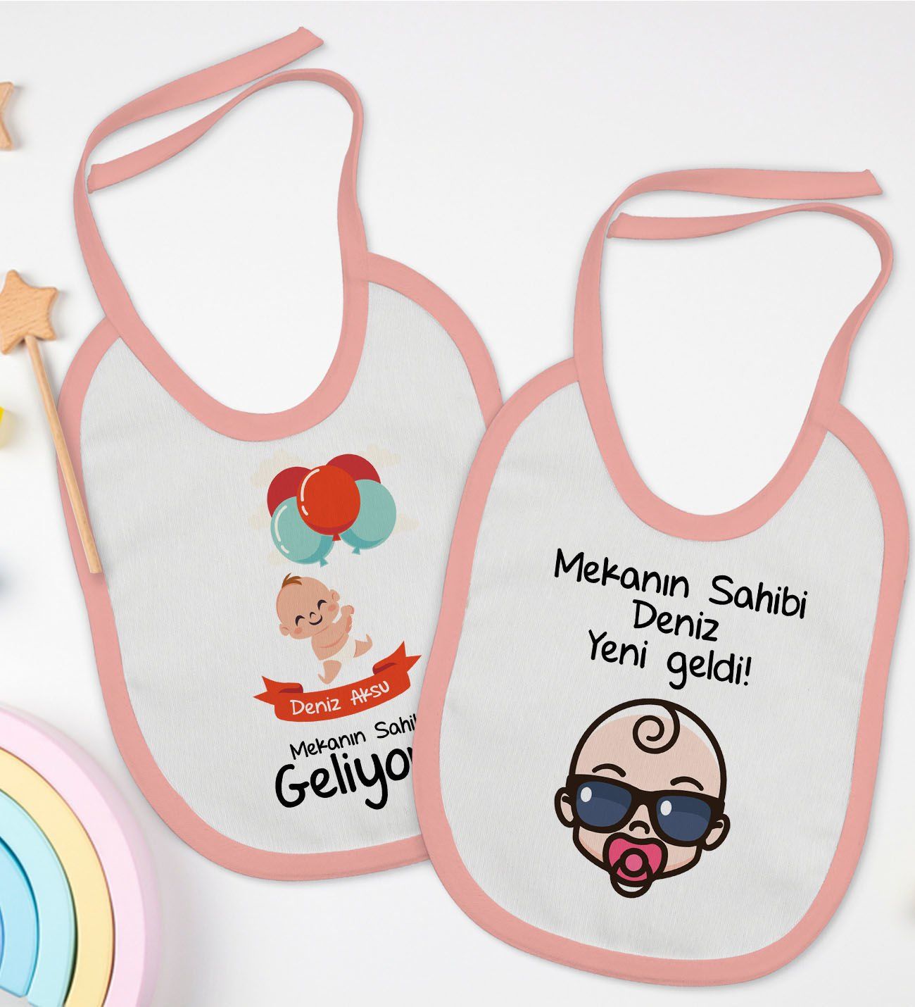 BK Kids Kişiye Özel Mekanın Sahibi Tasarımlı 2’li Pembe Mama Önlüğü-1