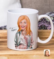 Bk Gift Kişiye Özel Karikatürlü Kadın Tasarımlı Beyaz Kupa Bardak-122, Arkadaşa Hediye , Karikatürlü Kupa Bardak