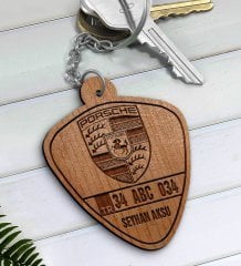 Kişiye Özel İsimli Plakalı Porsche Ahşap Anahtarlık-1
