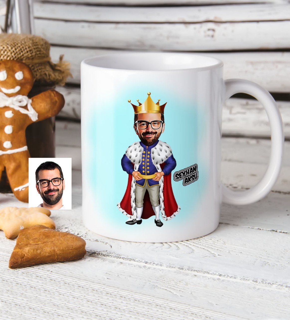 Kişiye Özel Kral Karikatür Beyaz Kupa Bardak