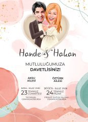 Kişiye Özel Karikatürlü Bitmeyen Düğün Davetiyesi Model 74