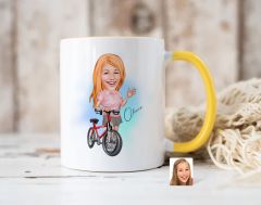 Bk Gift Kişiye Özel Bisiklet Sürücüsü Karikatürlü Sarı Kupa Bardak-5, Sevgiliye Hediye, Arkadaşa Hediye