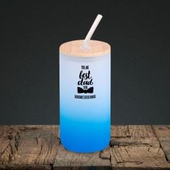 BK Gift İsimli Dad Tasarımlı Mavi Renk Pipetli Buzlu Cam Bardak 600ml - 4, Babaya Hediye, Doğum Günü Hediyesi