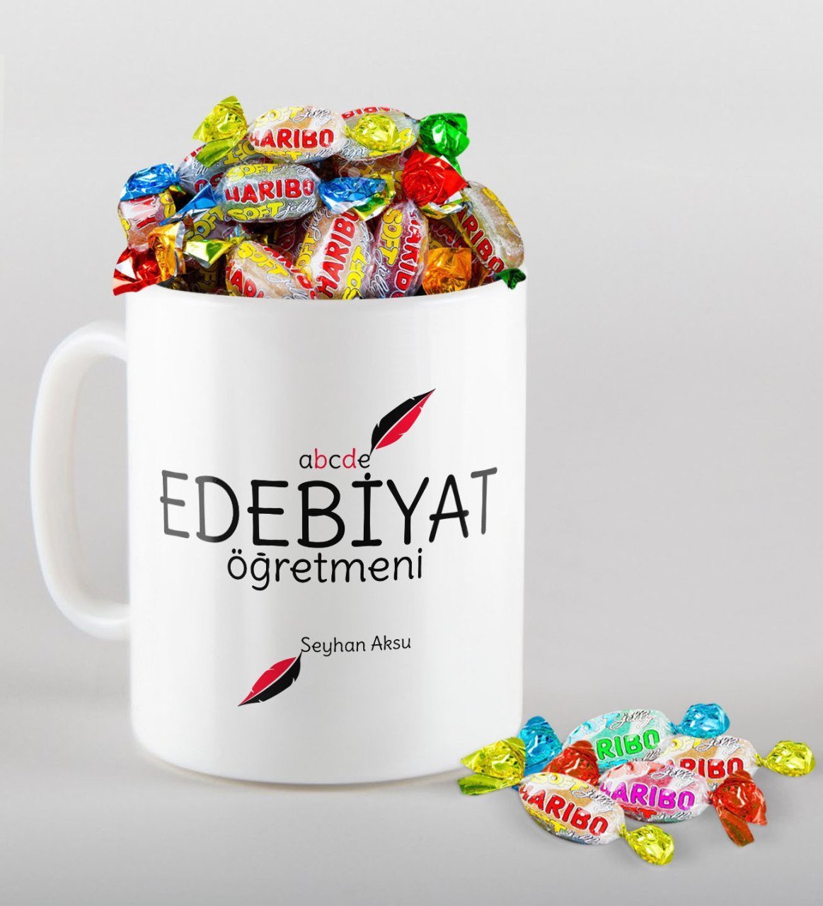 Kişiye Özel Edebiyat Öğretmeni Kupa ve Haribo Şeker Hediye Seti-5