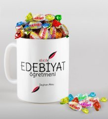 Kişiye Özel Edebiyat Öğretmeni Kupa ve Haribo Şeker Hediye Seti-5