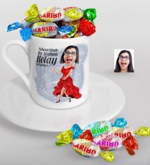 Kişiye Özel Bayan Nihayetinde Karikatürlü Türk Kahvesi Fincanı ve Haribo Şeker Hediye Seti-1