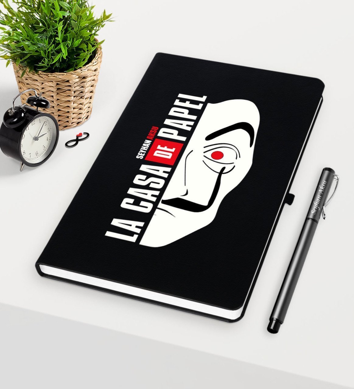 Kişiye Özel La Casa De Papel Siyah Defter Kalem Seti - 20