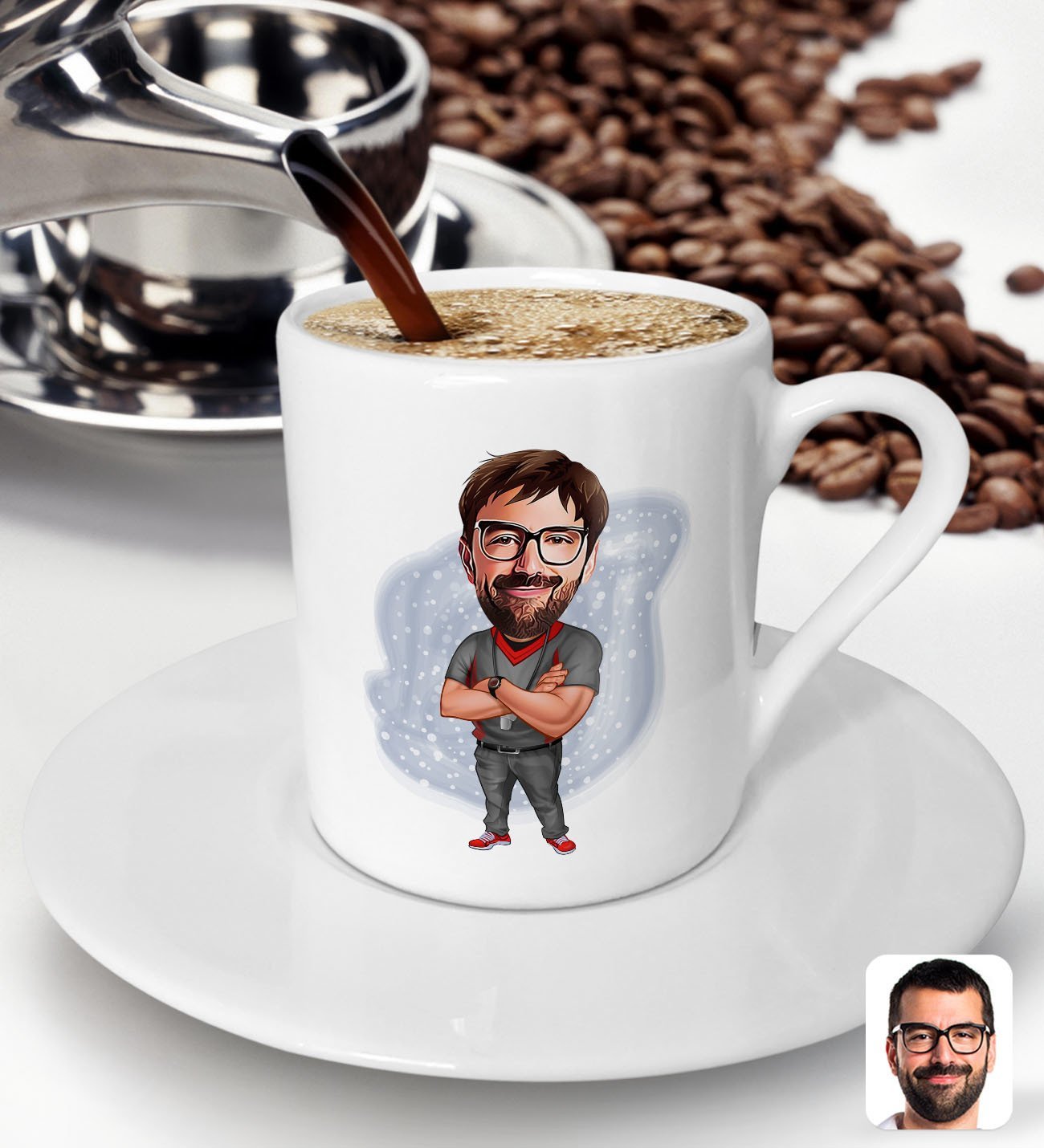 BK Gift Kişiye Özel Erkek Antrenör Karikatürlü Türk Kahvesi Fincanı-2