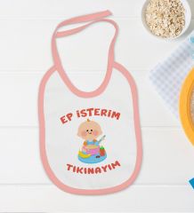 BK Kids Ep İsterim Tasarımlı Pembe Bebek Body Zıbın ve Mama Önlüğü Hediye Seti-5