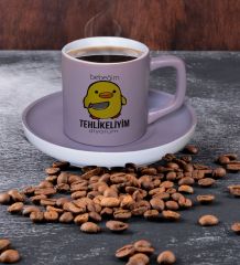 BK Gift Bebeğim Tehlikeliyim Tasarımlı Mat Gri Renk Türk Kahvesi Fincanı-1, Renkli Türk Kahvesi Fincanı