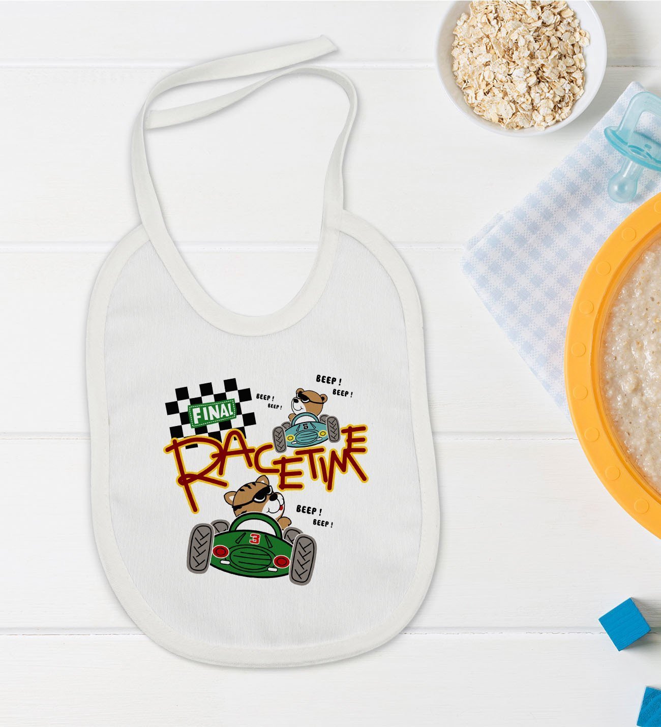 BK Kids Race Time Tasarımlı Bebek Mama Önlüğü - Model 1