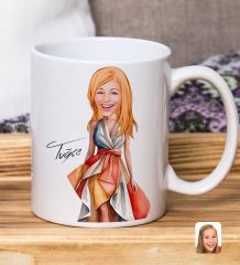 Bk Gift Kişiye Özel Karikatürlü Kadın Tasarımlı Beyaz Kupa Bardak-121, Arkadaşa Hediye , Karikatürlü Kupa Bardak
