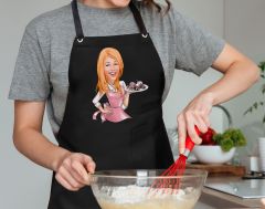 BK Gift Kişiye Özel Kadın Chef Karikatürlü Profesyonel Siyah Mutfak Önlüğü, Aşçı Önlüğü, Şef Önlüğü, Arkadaşa Hediye-10