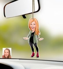 Kişiye Özel Bayan Karikatürlü Ahşap Araba Dikiz Ayna Süsü-16