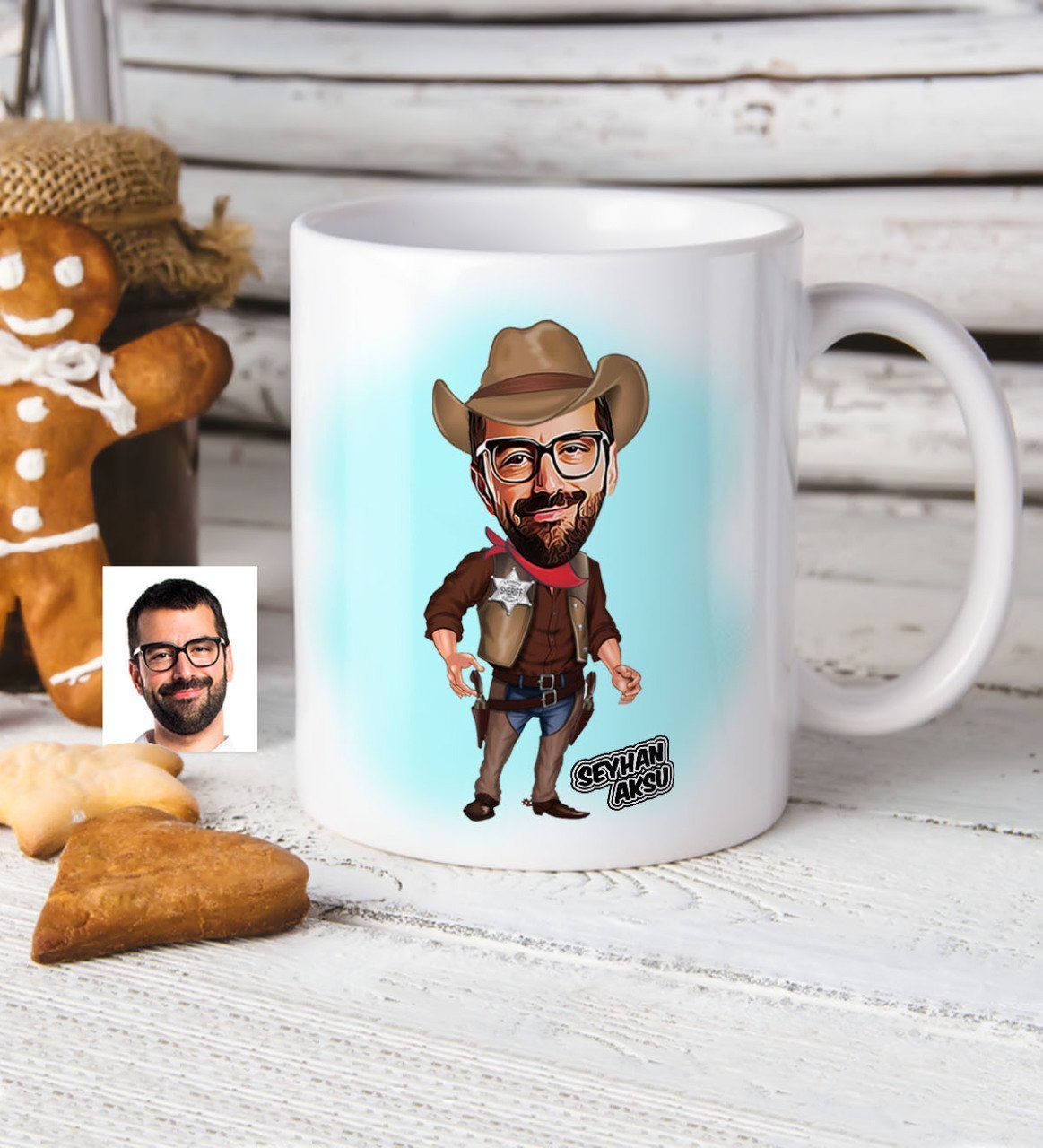 Kişiye Özel Bay Kovboy Karikatür Beyaz Kupa Bardak - 2
