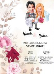 Kişiye Özel Karikatürlü Bitmeyen Düğün Davetiyesi Model 70