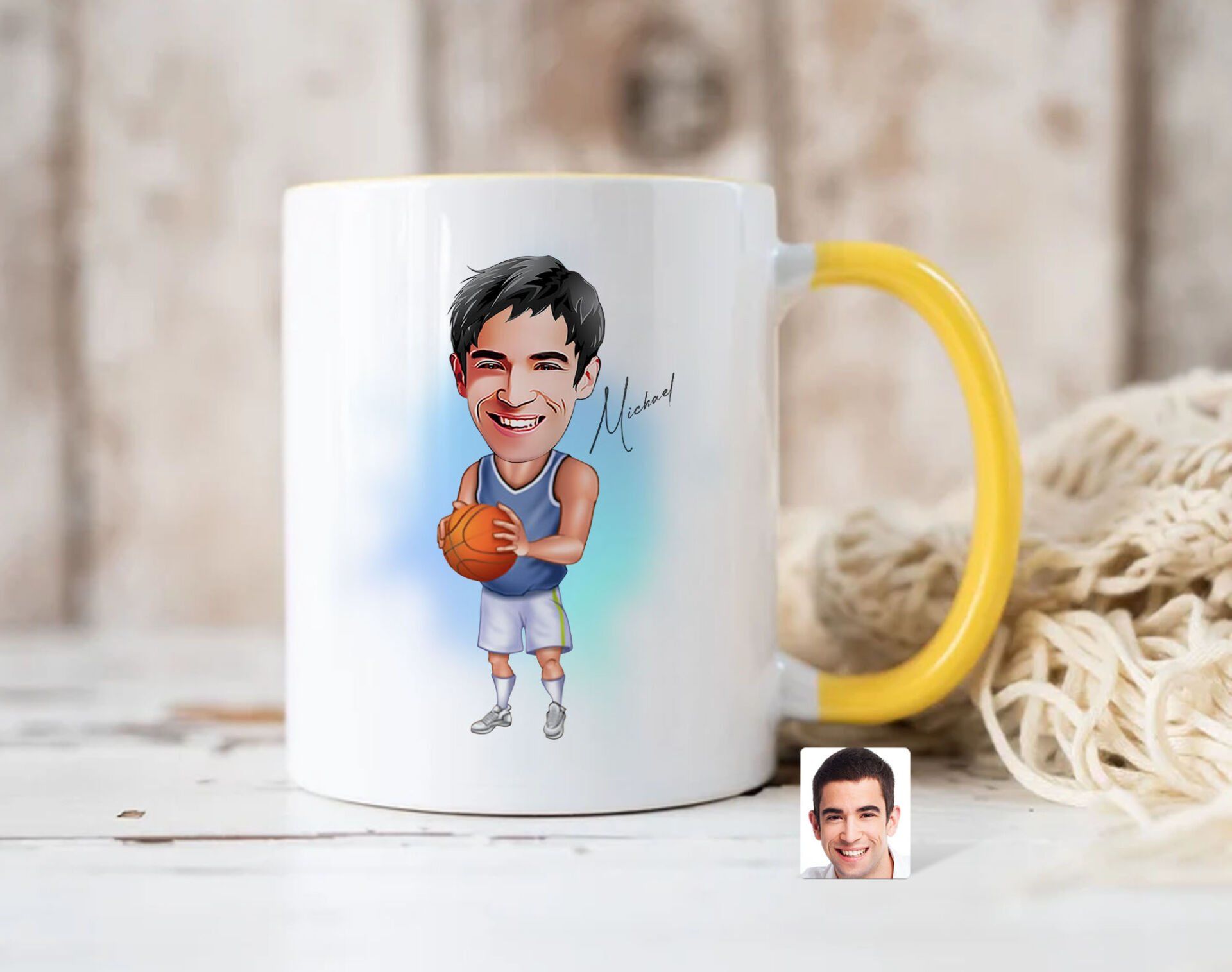 Bk Gift Kişiye Özel Basketbol Karikatürlü Sarı Kupa Bardak-6, Sevgiliye Hediye, Arkadaşa Hediye