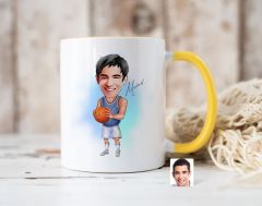 Bk Gift Kişiye Özel Basketbol Karikatürlü Sarı Kupa Bardak-6, Sevgiliye Hediye, Arkadaşa Hediye