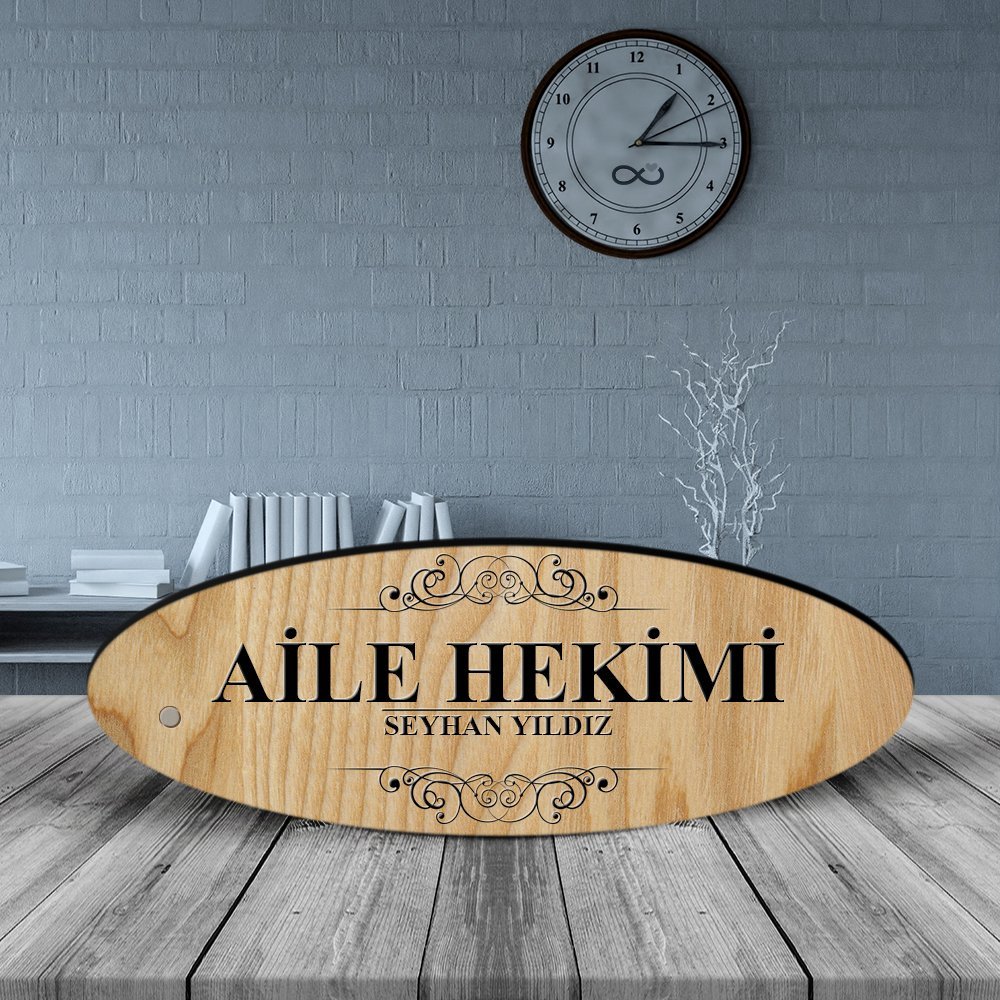 Kişiye Özel Mesleki Aile Hekimi Ahşap Oval Masa İsimliği  - 2