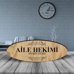 Kişiye Özel Mesleki Aile Hekimi Ahşap Oval Masa İsimliği  - 2