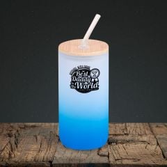BK Gift İsimli Dad Tasarımlı Mavi Renk Pipetli Buzlu Cam Bardak 600ml - 3, Babaya Hediye, Doğum Günü Hediyesi