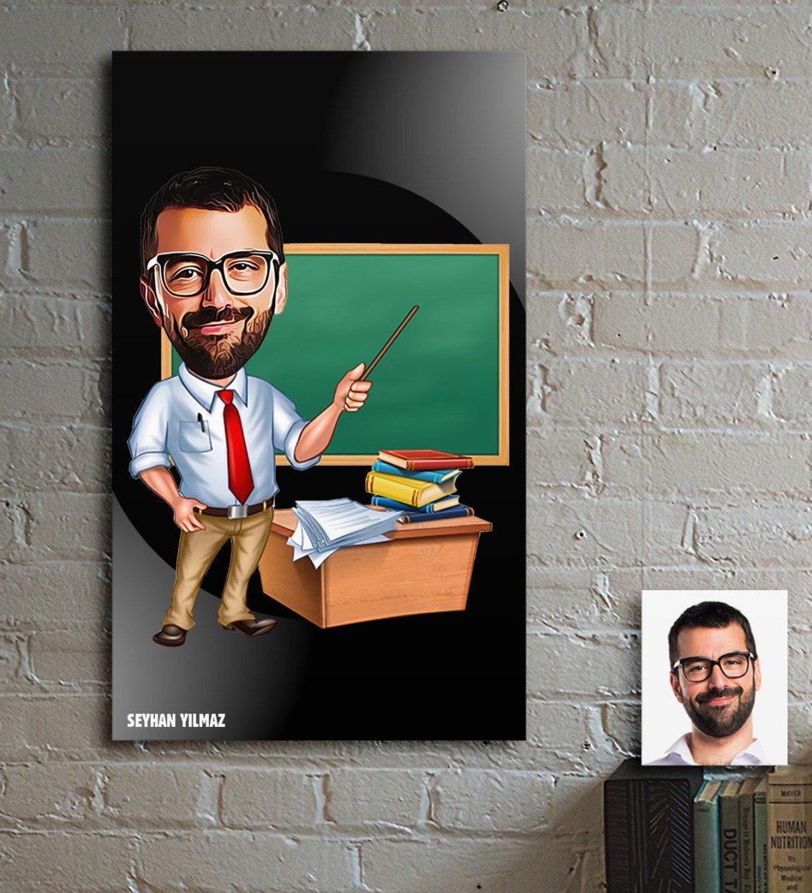 Kişiye Özel Bay Öğretmen Karikatür Ahşap Tablo - 1