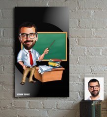 Kişiye Özel Bay Öğretmen Karikatür Ahşap Tablo - 1