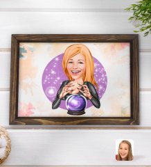 Kişiye Özel Kadın Astrolog Karikatürlü Doğal Ahşap Tepsi-1