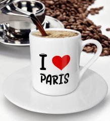 BK Gift I Love Paris Tasarımlı Türk Kahvesi Fincanı - Model 1