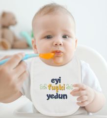 BK Kids Eyi Fuşki Yedun Tasarımlı Beyaz Bebek Body Zıbın ve Mama Önlüğü Hediye Seti-1