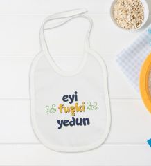 BK Kids Eyi Fuşki Yedun Tasarımlı Beyaz Bebek Body Zıbın ve Mama Önlüğü Hediye Seti-1