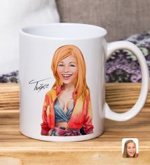 Bk Gift Kişiye Özel Karikatürlü Kadın Tasarımlı Beyaz Kupa Bardak-120, Arkadaşa Hediye , Karikatürlü Kupa Bardak
