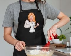 BK Gift Kişiye Özel Kadın Chef Karikatürlü Profesyonel Siyah Mutfak Önlüğü, Aşçı Önlüğü, Şef Önlüğü, Arkadaşa Hediye-9
