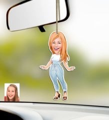 Kişiye Özel Bayan Karikatürlü Ahşap Araba Dikiz Ayna Süsü-15