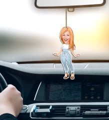 Kişiye Özel Bayan Karikatürlü Ahşap Araba Dikiz Ayna Süsü-15
