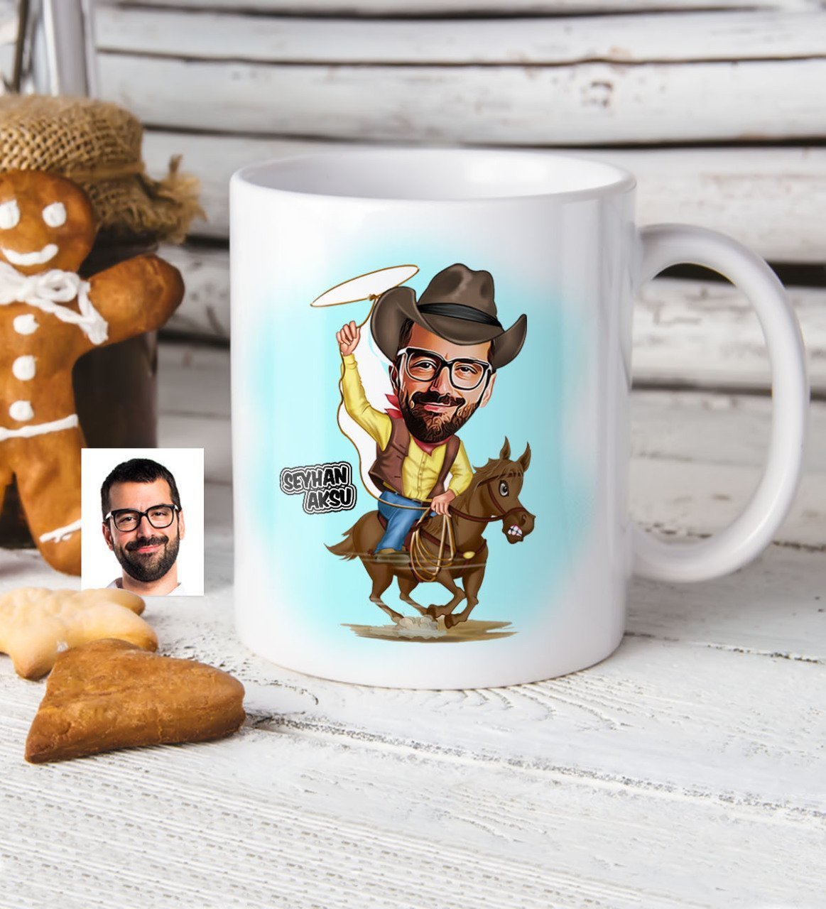 Kişiye Özel Bay Kovboy Karikatür Beyaz Kupa Bardak