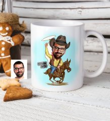 Kişiye Özel Bay Kovboy Karikatür Beyaz Kupa Bardak
