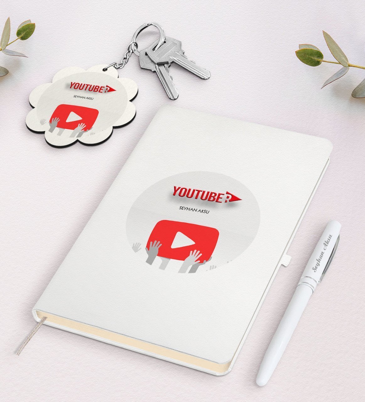 Kişiye Özel Youtuber Beyaz Defter Kalem ve Anahtarlık Hediye Seti-3