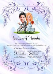 Kişiye Özel Karikatürlü Bitmeyen Düğün Davetiyesi Model 69