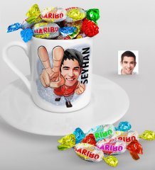 Kişiye Özel Bay Karikatürlü Türk Kahvesi Fincanı ve Haribo Şeker Hediye Seti-33