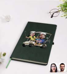 Kişiye Özel Sevgililer Karikatürlü Yeşil Termo Deri Defter Model 96