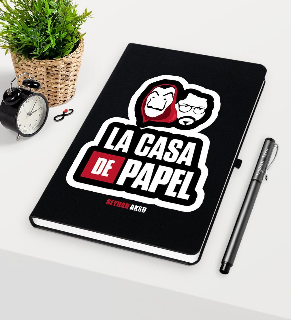 Kişiye Özel La Casa De Papel Siyah Defter Kalem Seti - 18