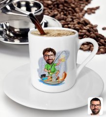 BK Gift Kişiye Özel Erkek Balıkçı Karikatürlü Türk Kahvesi Fincanı-2