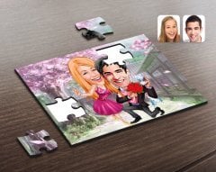 Kişiye Özel Sevgililer Karikatürlü Ahşap Puzzle-9