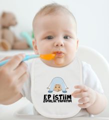 BK Kids Ep İsterim Zıpırlık Tasarımlı Beyaz Bebek Body Zıbın ve Mama Önlüğü Hediye Seti-1